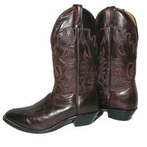 Boulet Cowboy Boots Burgundy Leather Eagle Stitching Ranch Men's 9.5 E #1403